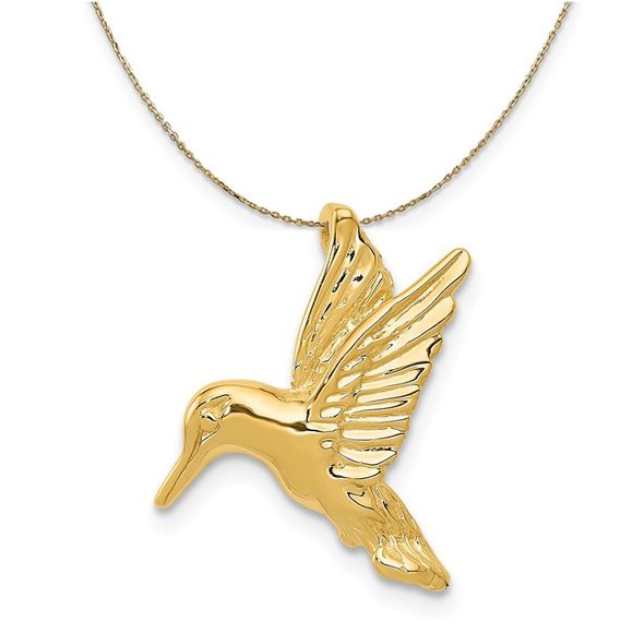 14k Yellow Gold Hummingbird Slide Necklace - 20 Inch